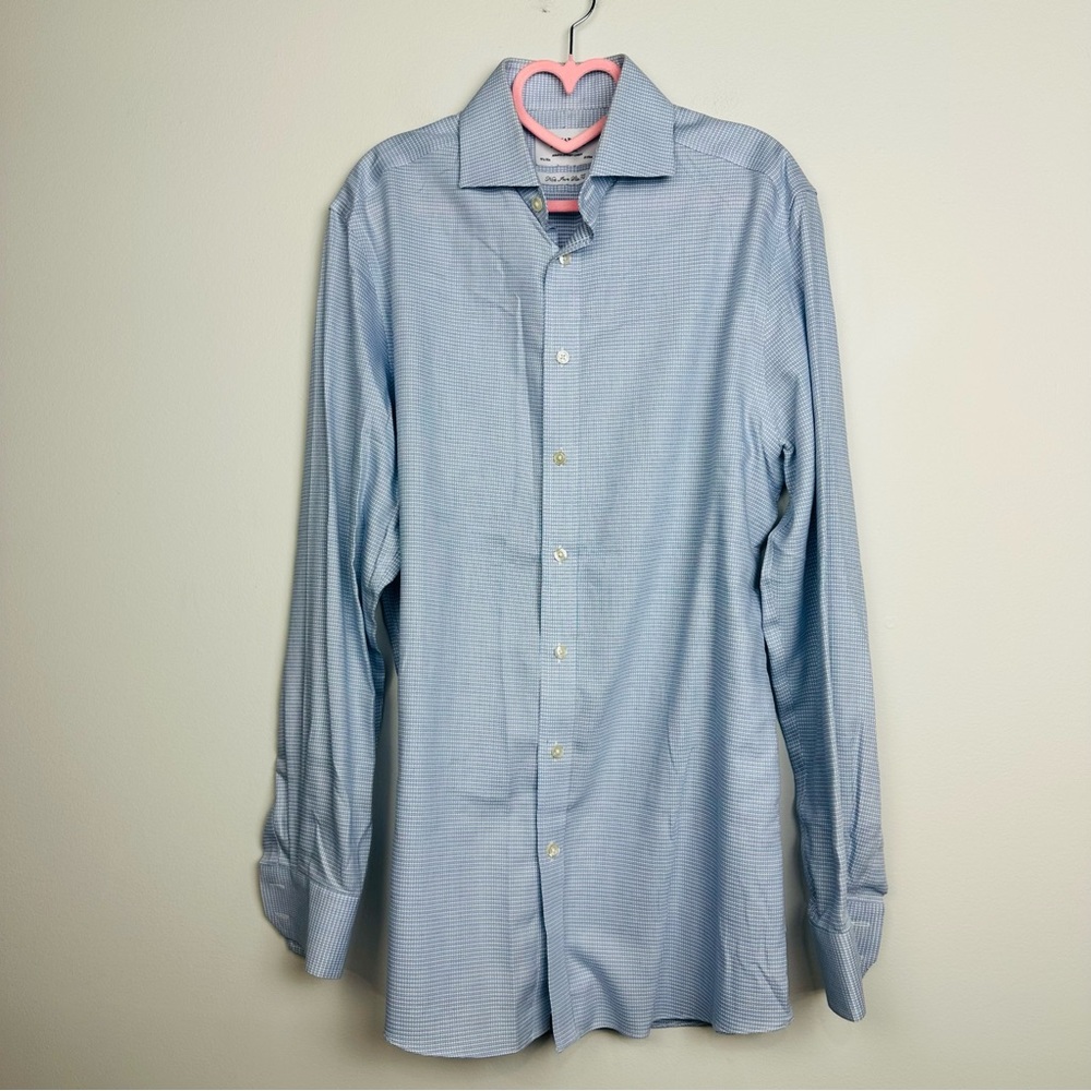 Charles Tyrwhitt Sky Blue Pattern Long Sleeve Button Down Dress Shirt